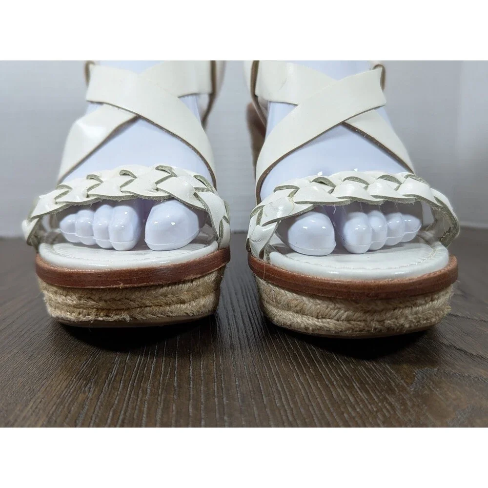 Antonio Melani Strappy Braided Raffia Wedges Sandals Women's 6 White Leather